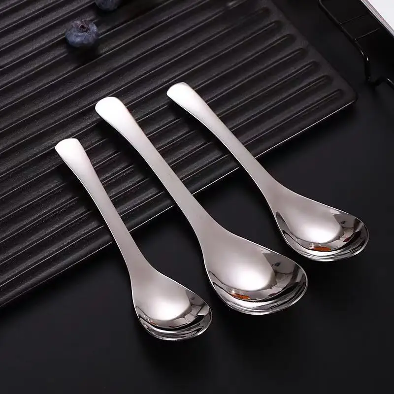 
Manufacturers wholesale stainless steel soup rice spoons Square head flat bottomed reusable spoon Silver Cutlery Set Custom logo 