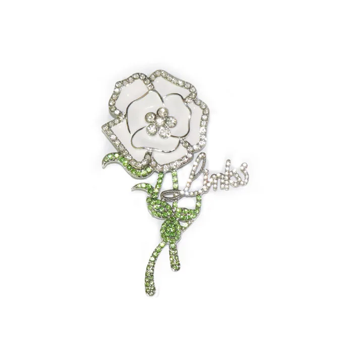 New  Sorority  Broach Green Rhinestone  Links Flower  Brooch
