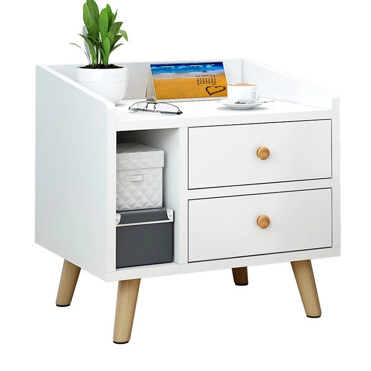 Haohe Good Quality New Design Bedside Table Gloss White Wood Panel Storage Cabinet Nightstands for Living Room