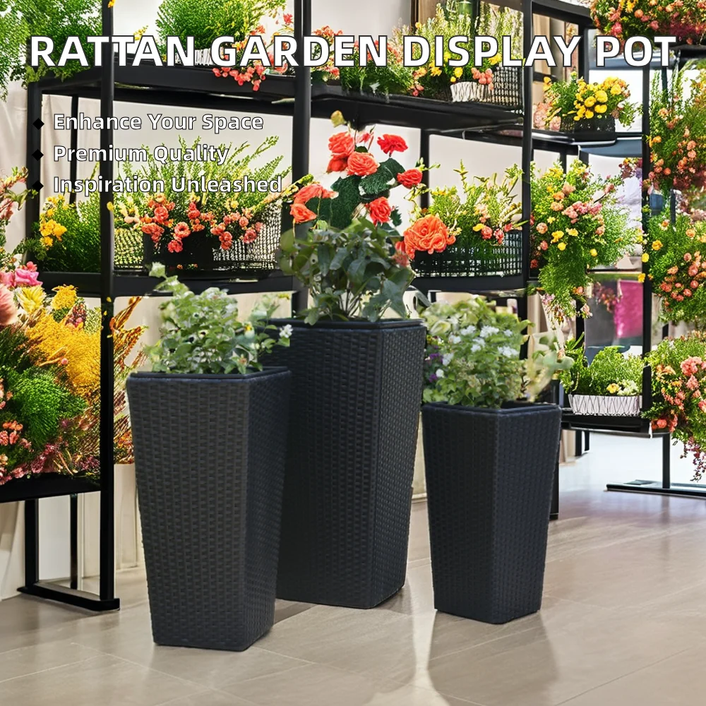 Modern Outdoor Garden Balcony Stand Flower Pot Plant Display Basket Rattan Wicker Stand Floor Pergola Garden Indoor Decorative