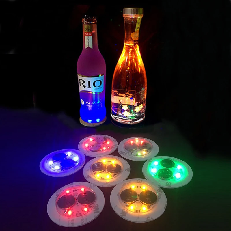 Wholesale LED Coaster Bar Light Colorful Bottle Sticker Cocktail Drink Glowing Cup Sticker Sponge LED Coasters For Drinks