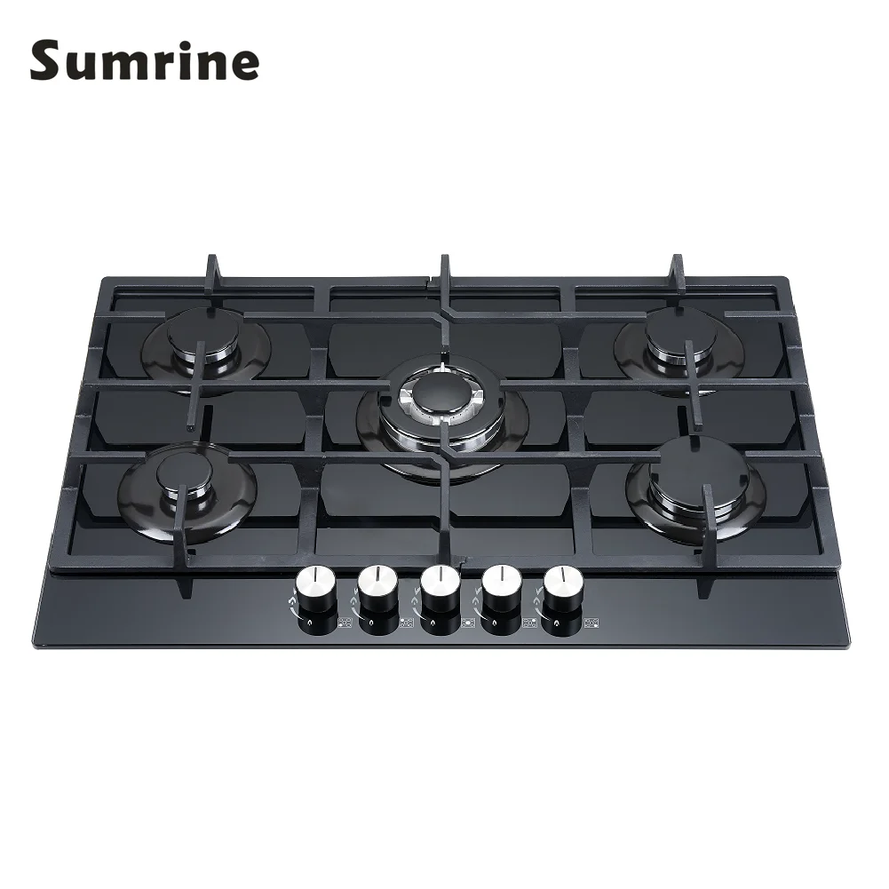 safe 5 burner gas cooktop commercial kitchen appliance hob NG/LPG glass cooking stove
