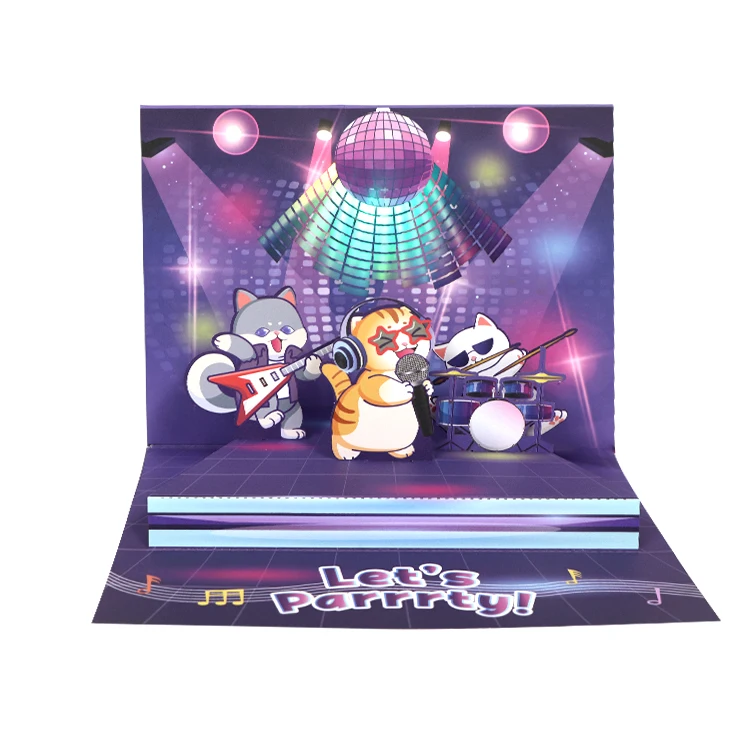 Colorful Rock Party Music Theme Printing 3D happy birthday pop up greeting card