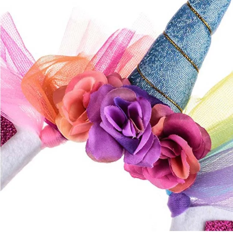 China Manufacturers Girl Birthday Party Rainbow Unicorn Horn Crown Headband