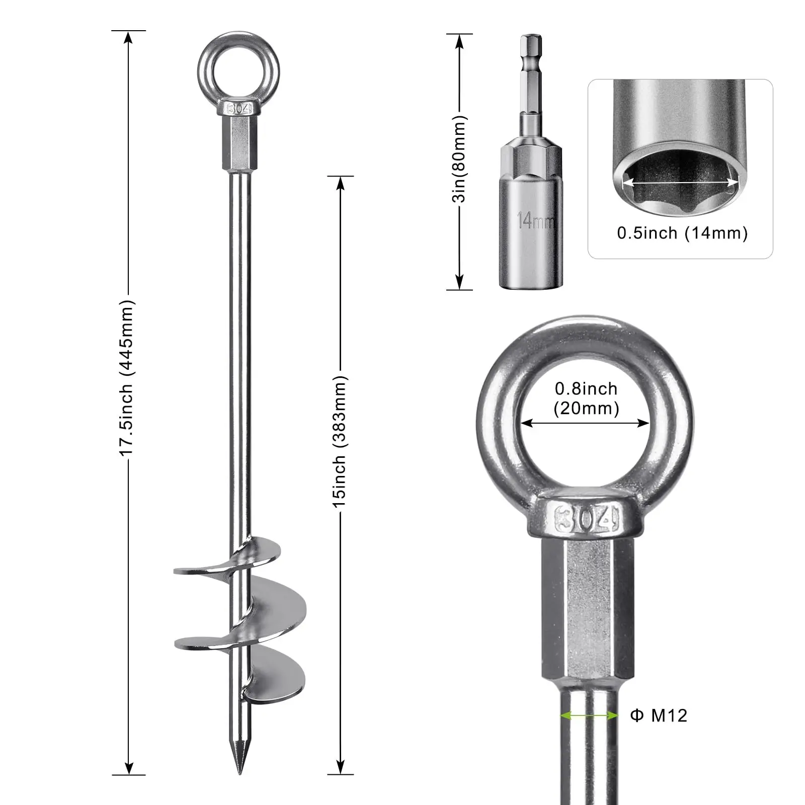 18 Inch Heavy Duty Screw in Ground Anchors Fully Welded Earth Anchor Stakes Carport Tent Hurricane High Wind Shed Ground Anchors