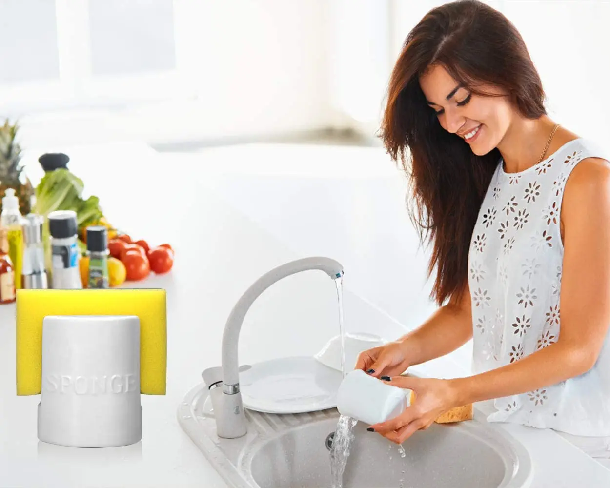 Ceramic Kitchen Sponge Holder Best Sink Caddy Dish Scrubber Holder Cute Soap Sponge Holder Storage Rack Organizer