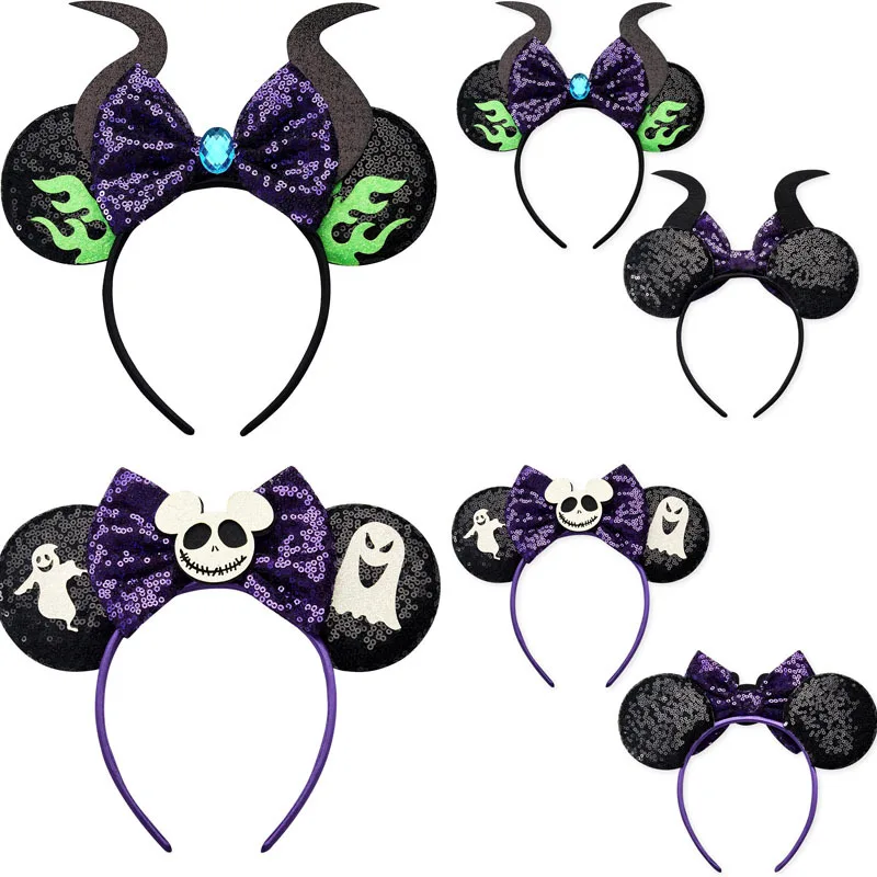 2024 Classic Halloween Hair Accessories Sequin Orange Purple Bow Mouse Ear Headband New Listing for Party Decorations