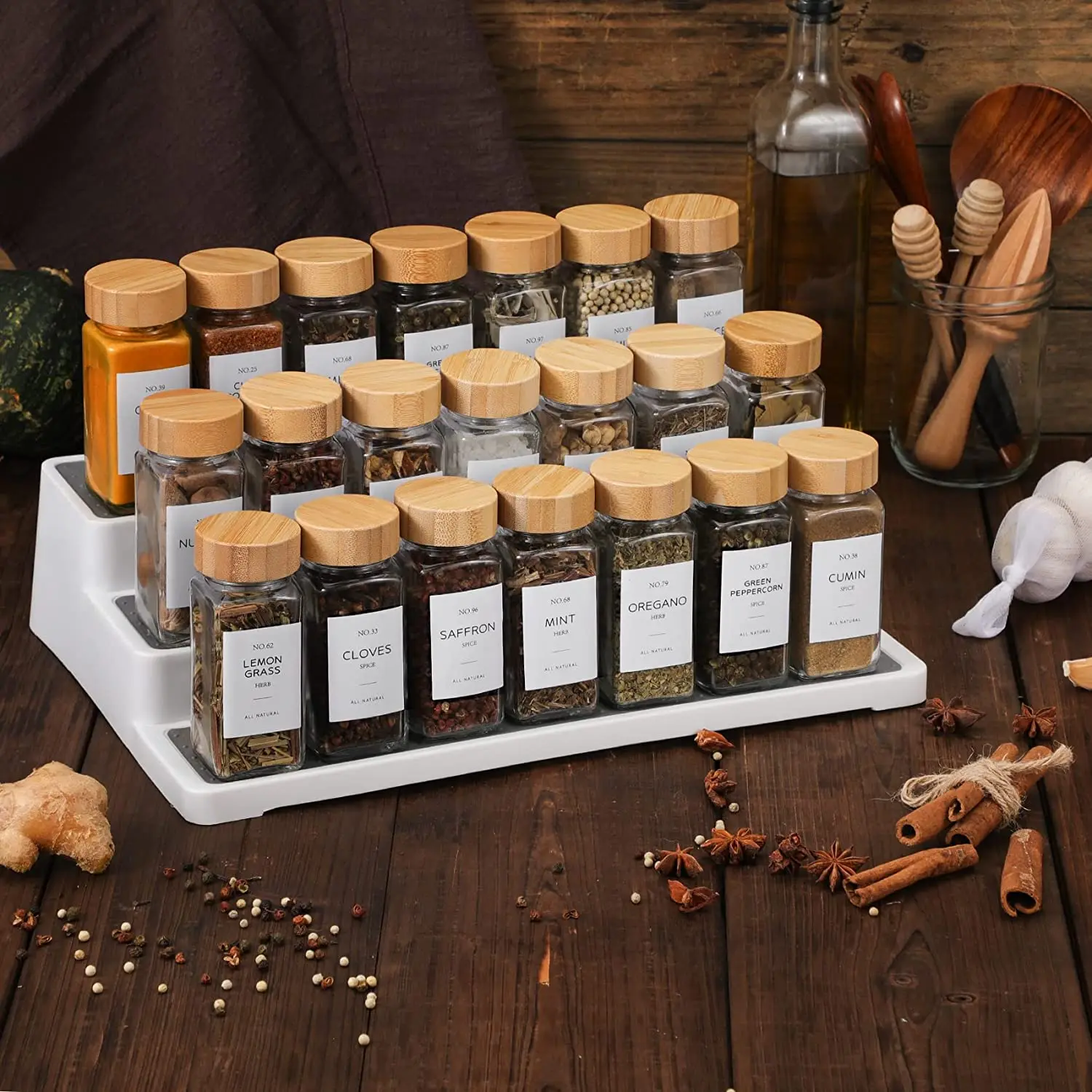 4 oz Glass Spice Jars with Bamboo Lids Spice Jars with Labels Seasoning Storage Bottles for Spice Rack Cabinet, Drawer