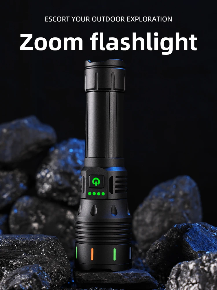 USB-C Rechargeable Aluminum Alloy Flashlight Outdoor Adventure Fluorescent Strong Lighting LED Bulb White Laser Bright Function