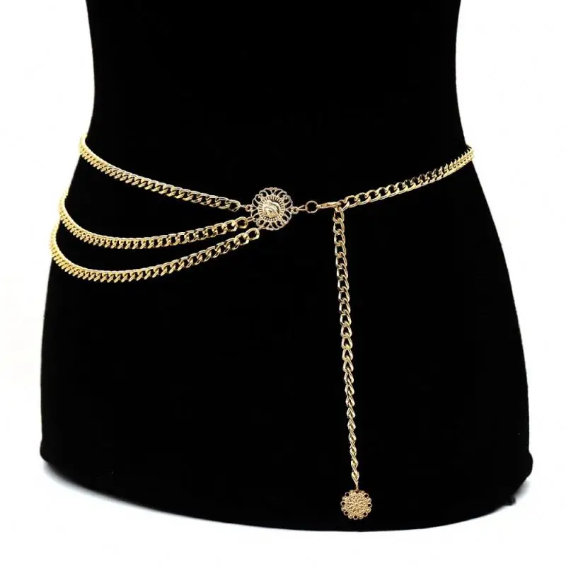 Fashion Gold Silver Alloy Multi-layer Exaggerated waist Chain Female Adjustable Waist Belt