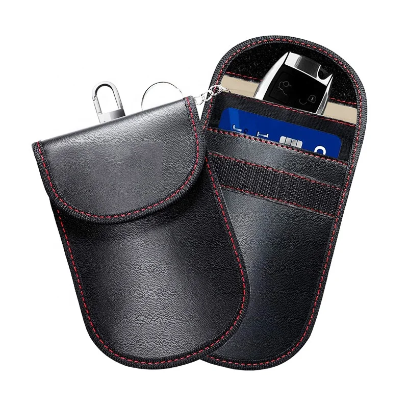 Black PU Faraday Bag for Key Fob 2 Pack Car RFID Signal Blocking Pouch