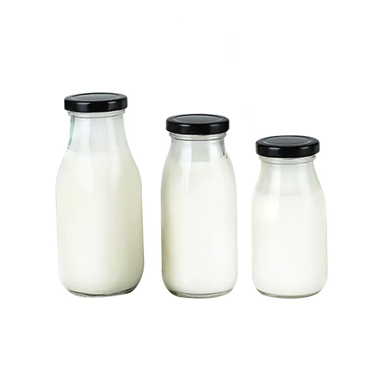 Wholesale in stock round Custom Juice 200ml 250ml 500ml 1000ml Beverage Bottle Juice Milk Bottle For Sale with the mental lids