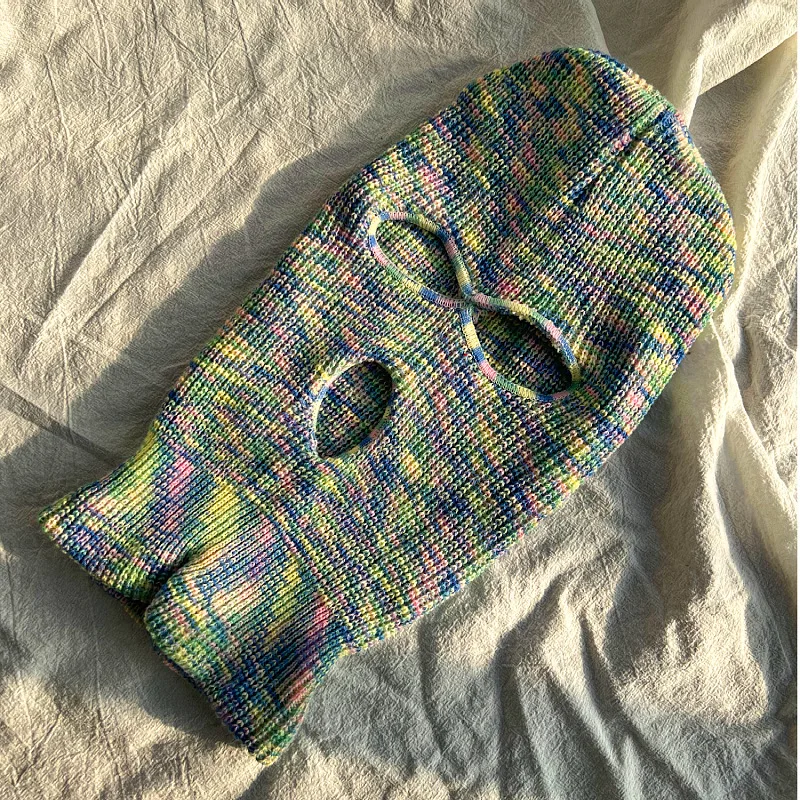 Wholesale Fashion Winter Keep Warm Knitted Beanie Hats Custom Logo Mask Full Face camouflage Stripe Three Hole cycling Balaclava
