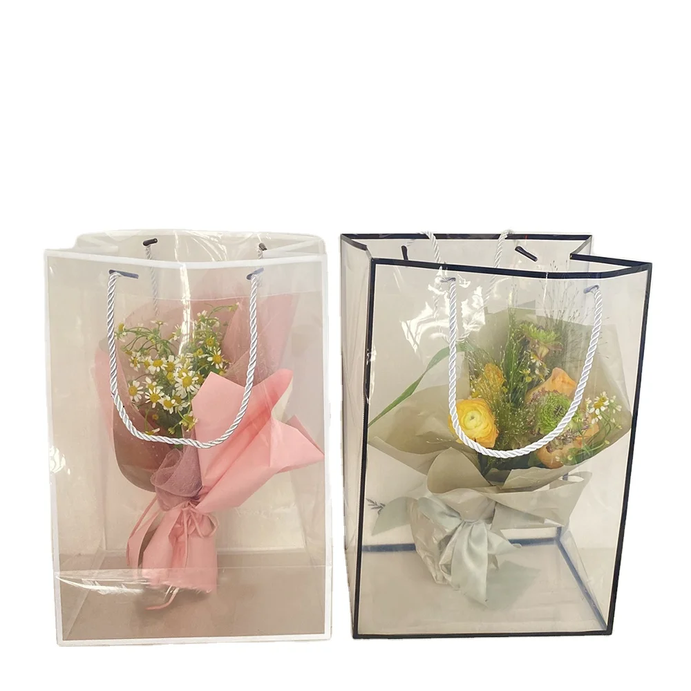 INUNION Wholesale Customized Flower Carry Bag Transparent Handbags Florist Decoration PVC Cute Flower Bouquet Packaging Bags