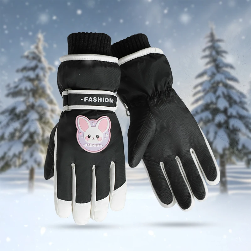 windproof cartoon design cute little girls thermal winter waterproof ski gloves for kids