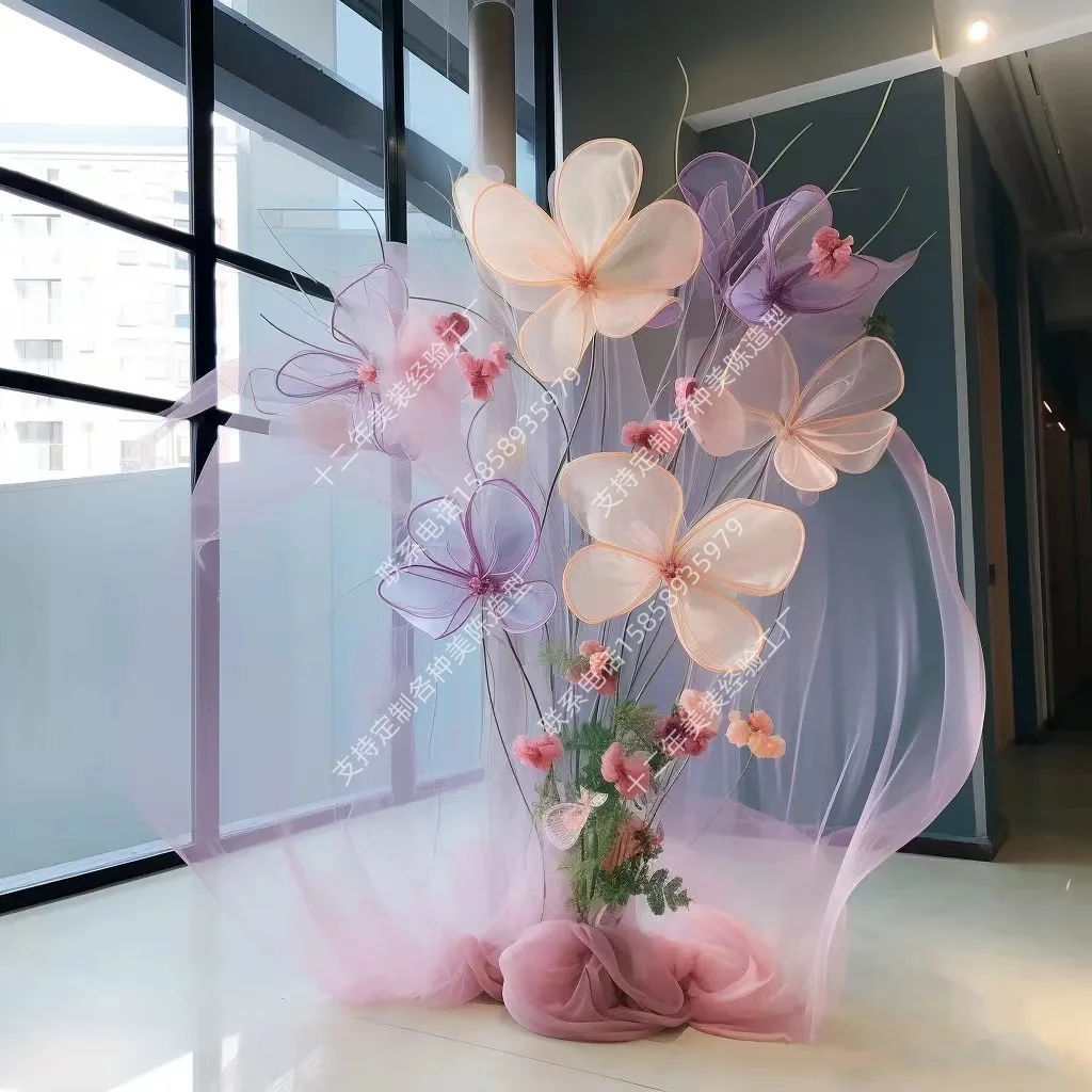 Масштабная сцена арт-инсталляция Ручной Работы Цветочная художественная демонстрация Свадебная дорожная направляющая колонны имитация цветочной перфокарты фон