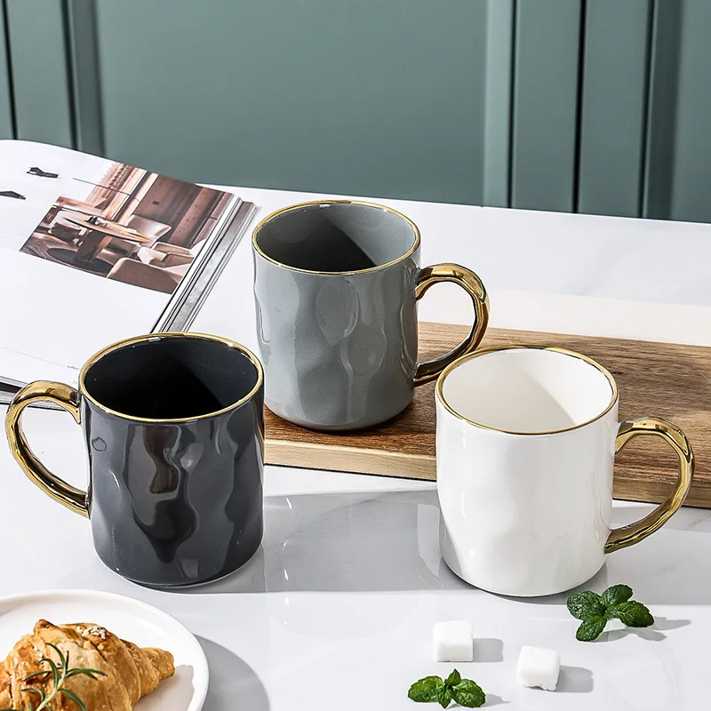 Wholesale cheap Nordic espresso couple cups solid color glazed ceramic coffee mug with golden rim