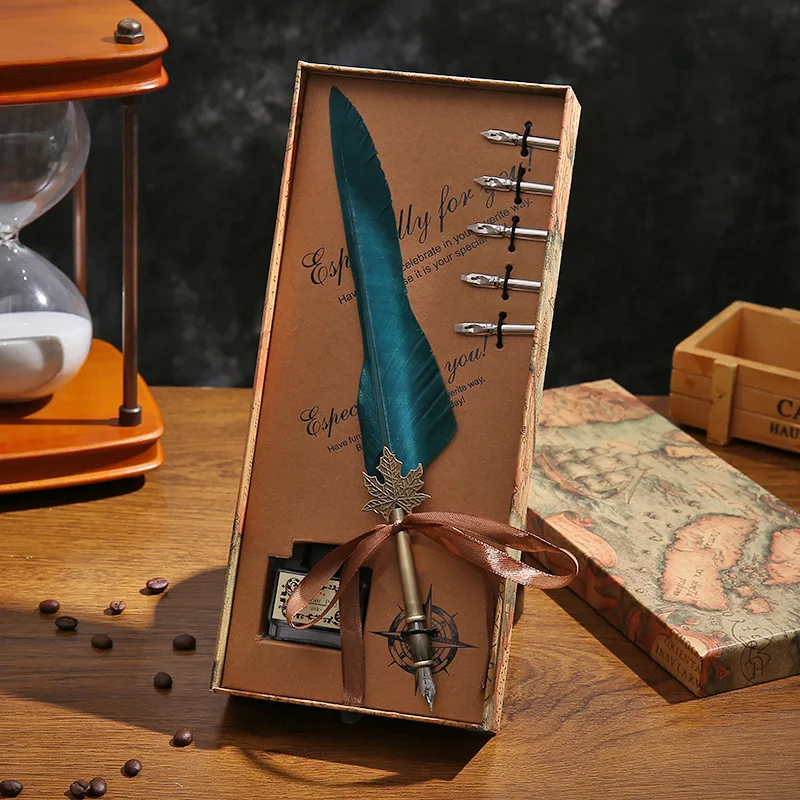 New European Style Retro Dip Pen British Student Dip Metal Fountain Pen Birthday Gift set Feather Pen