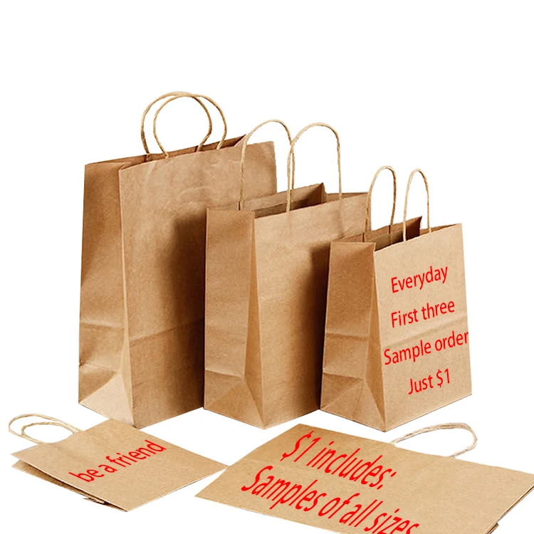 One moq printing sample order Just $1 Promotion Factory Direct Sales High Quality Shopping Kraft Paper Bag With Handle