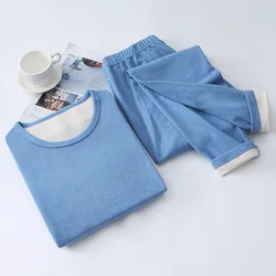 2022 Women Intimate Sets Pajamas Warm Clothes Long Johns Cotton Sweater Velvet Unisex Thermal Underwear Sets Solid Pattern