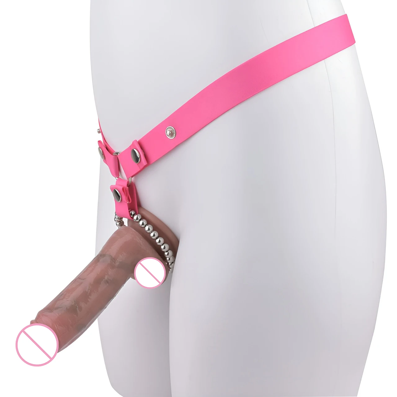 FRRK Male Chastity Strap On Dildo Leather Harness,Flat Inverted Chastity Cage with Large Dildo SM Extreme Fetish Sex Toy for man