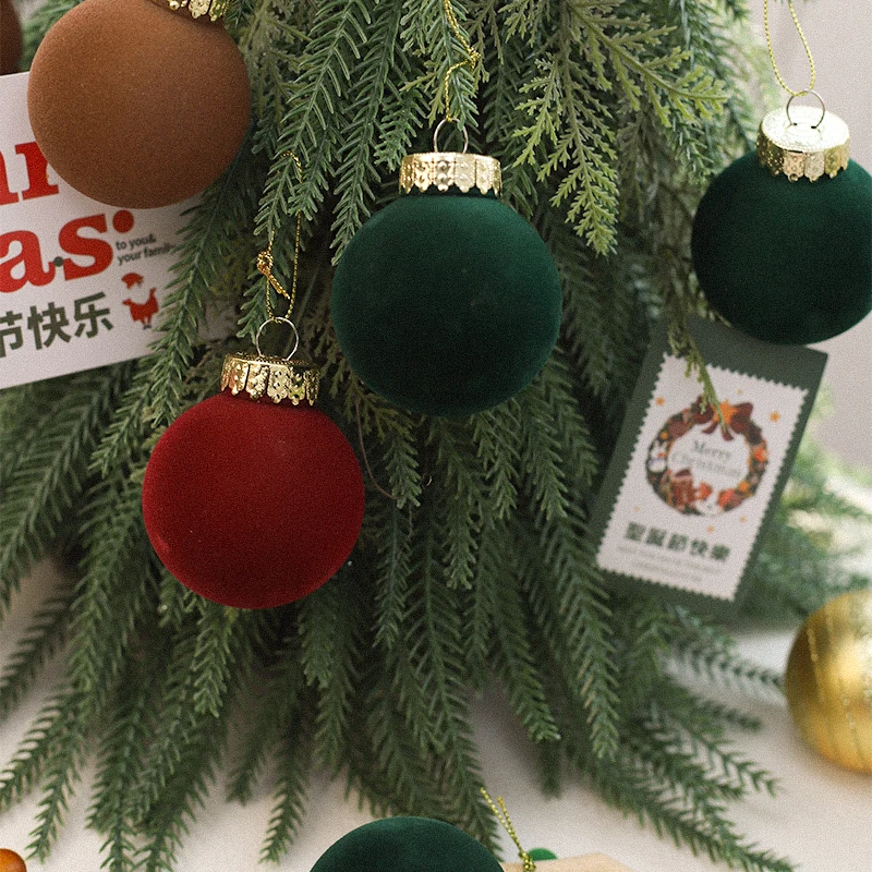 JOYWOOD Velvet Christmas Balls Flocked Christmas Tree Ball Ornaments Plastic Balls Xmas Decorative Hanging Ornaments