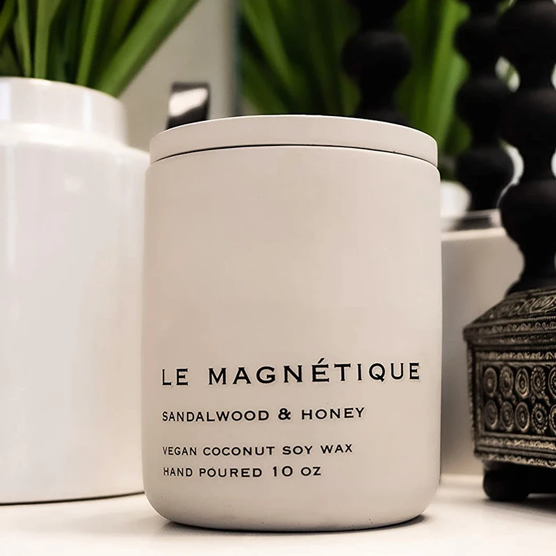 10 унций, оптовая продажа, изготовленный на заказ, матовый бетонный ароматизированный подсвечник с крышкой, цилиндрический подсвечник, цемент