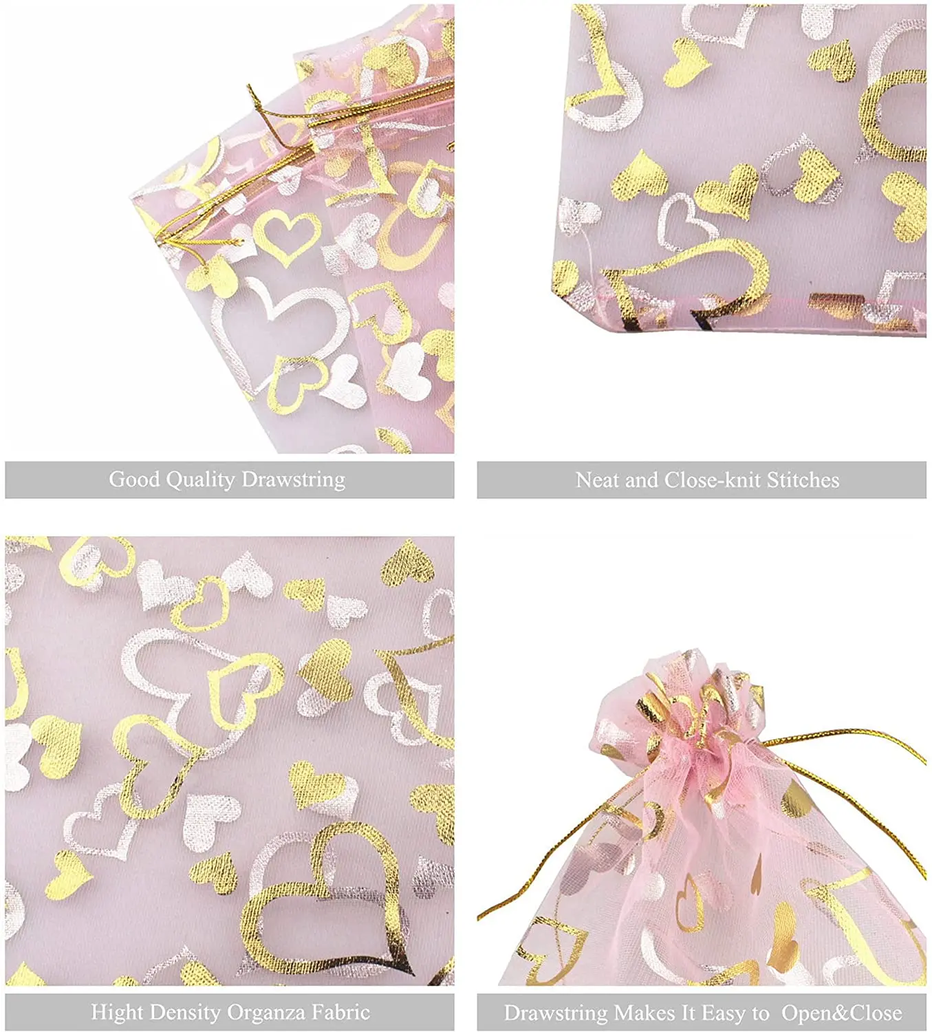 Factory direct sales Inches Heart Printed Red Organza Jewelry Pouch Organza Drawstring Pouches Wedding Favors Candy Gift bags