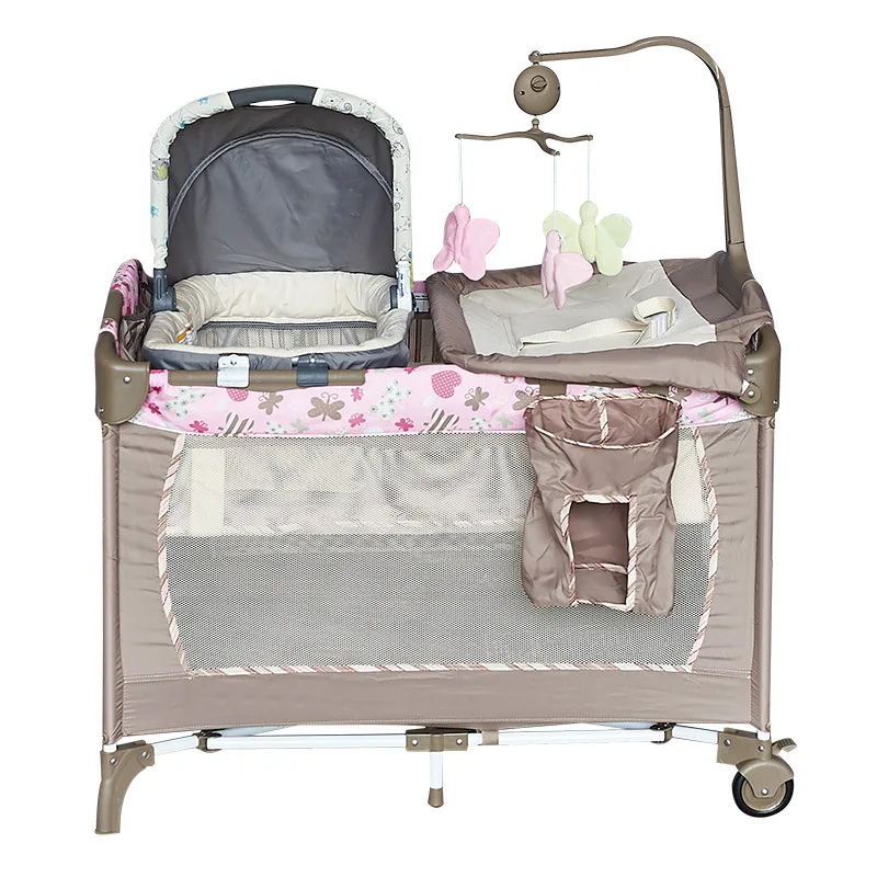 Customized Portable Multifunctional Baby Crib Wood Playbed with Independent Cradle & Sleep Space Foldable Bed for Children