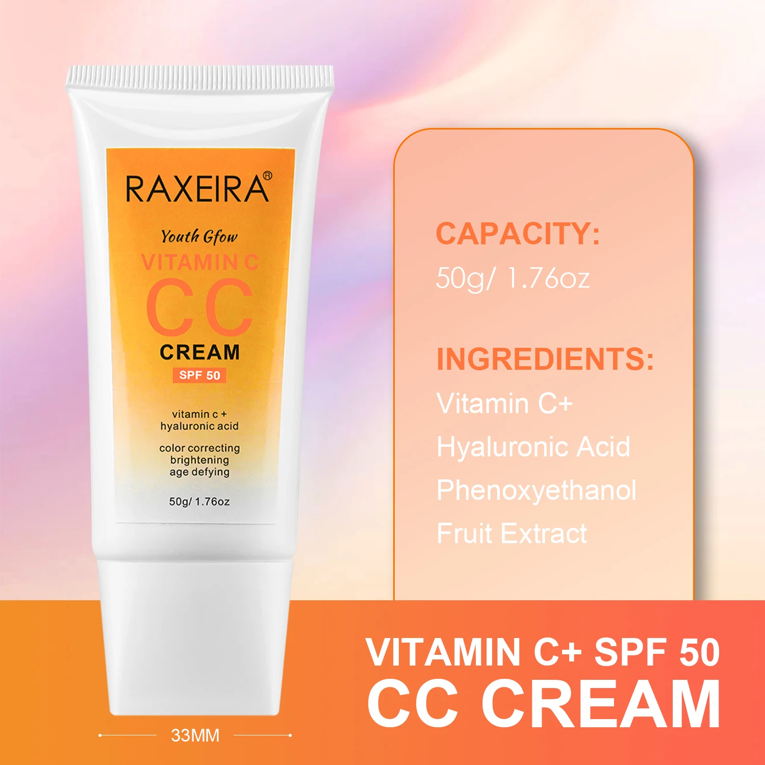 OEM/ODM Vitamin C BB And CC Creams Uv Protection Facial Sunscreen SPF 50 Moisturizing Makeup CC Cream Foundation