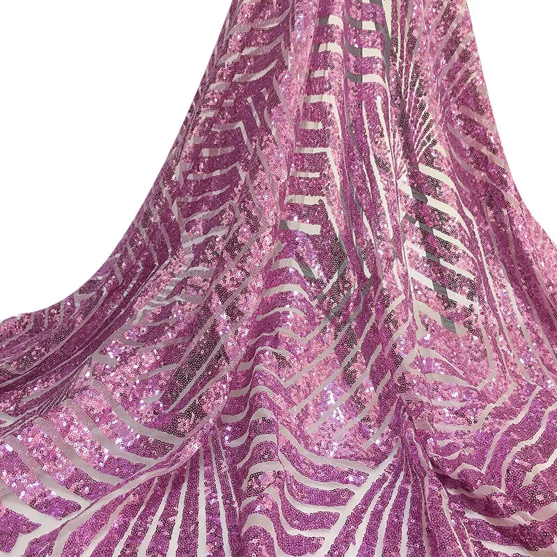 Customized Luxury French Elastic Lace Net Embroidery Cloth Diamond Pattern Rose Gold Sequin Fabric For Party Dress