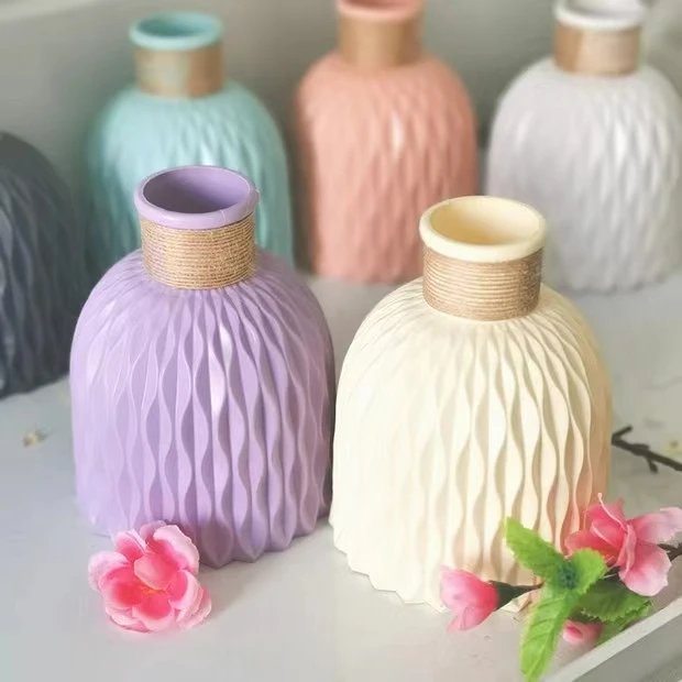 High Quality Minimalist Modern Hemp Rope Control Vase Plastic Vase Flowers for Home Party Decoration