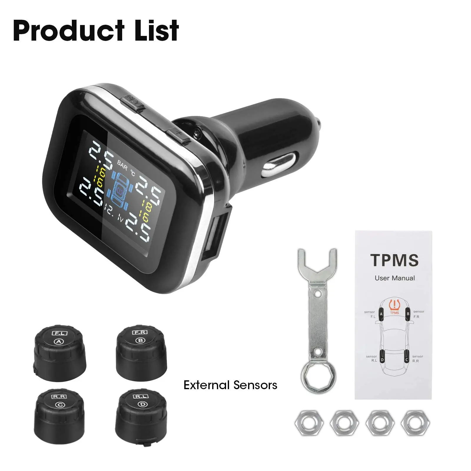 Система контроля давления в шинах TPMS беспроводной регулируемый угол дисплея с 4 водонепроницаемыми внешними датчиками автосигнализации режиме реального времени