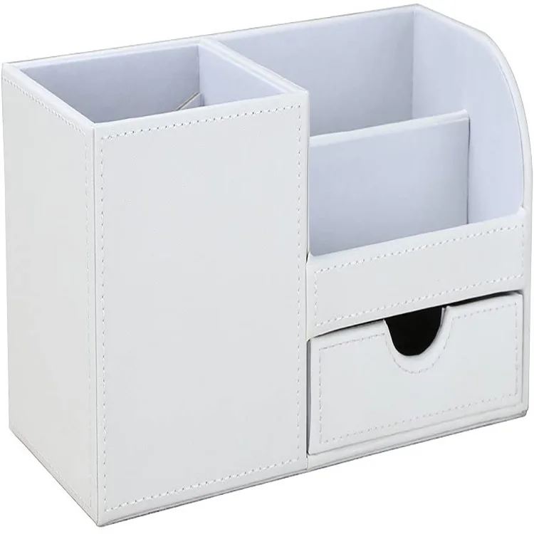 
Custom Black Pu Leather Office Desk Organizer With Small Drawer Pen Holder 
