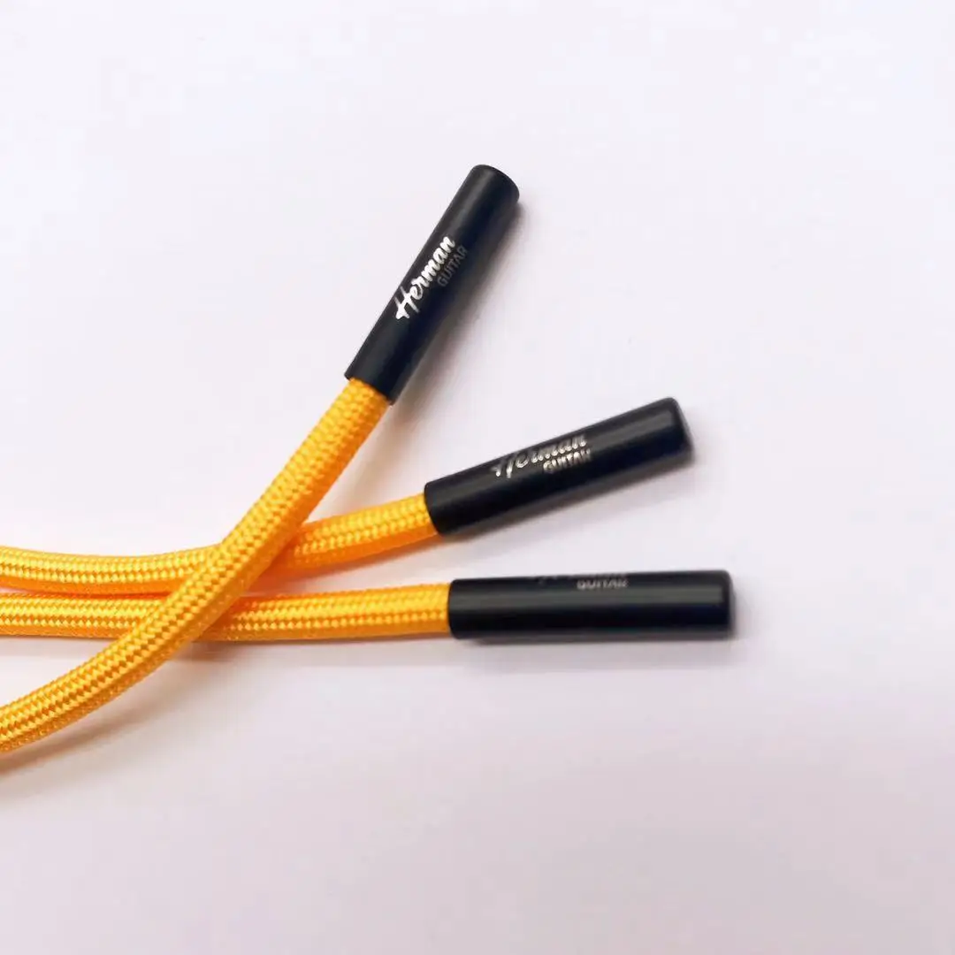 
3mm round golden polyester cord zipper puller with laser logo metal end 