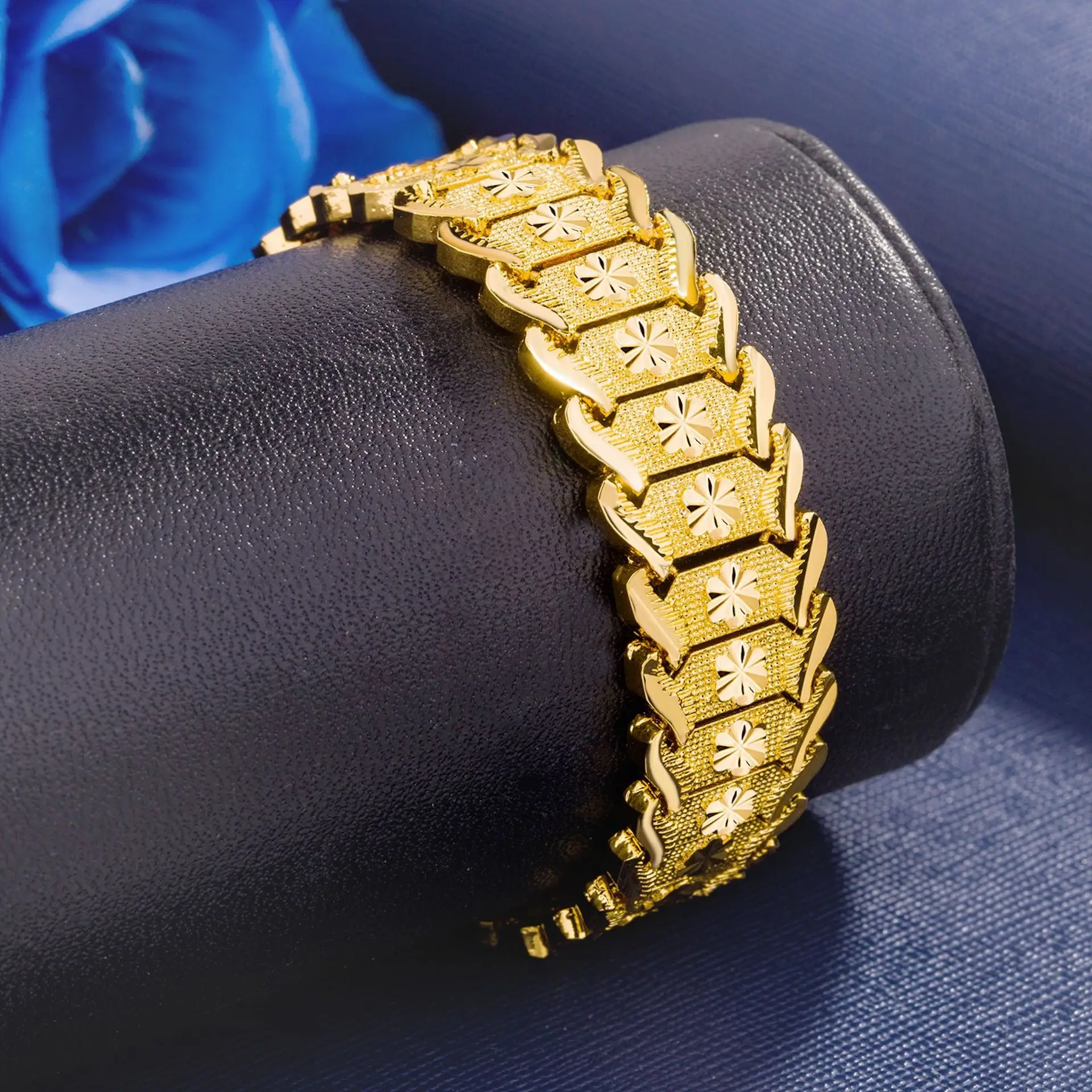 Оптовая продажа европейский браслет-цепочка для монет 24 карат желтое золото латунь Дубай широкий браслет часов с цветами ювелирные изделия Pulsera