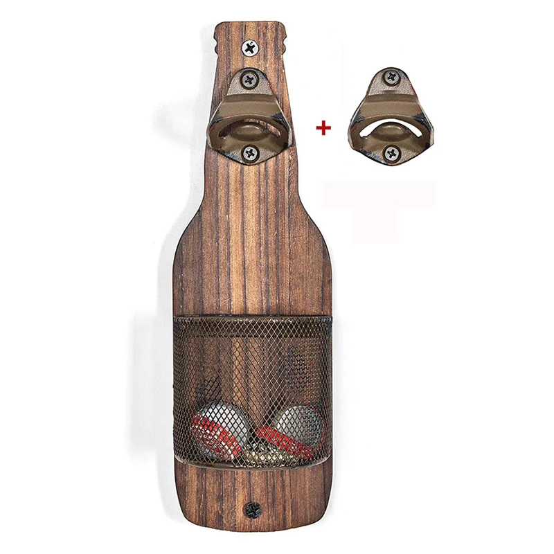 Custom Vintage Wooden Wall Mounted Bottle Opener with Cap Catcher for Beer Lovers