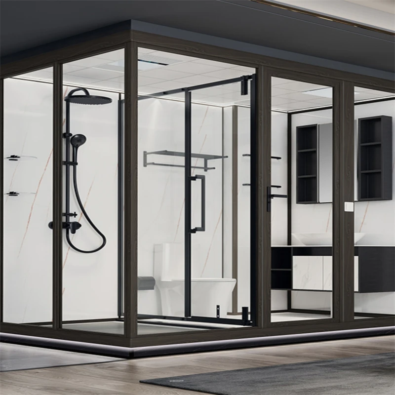 Modern Industrial Japanese Design Modular Bathroom Pod Sliding Style Acrylic Tray Shower Cabin with Aluminium Frame
