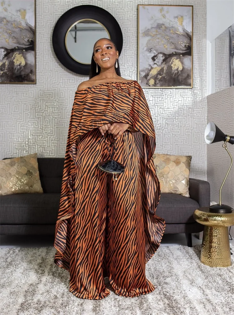 
Newest Fashion Plus Size Cloak Top Printed Two Pcs Pants Set Women 