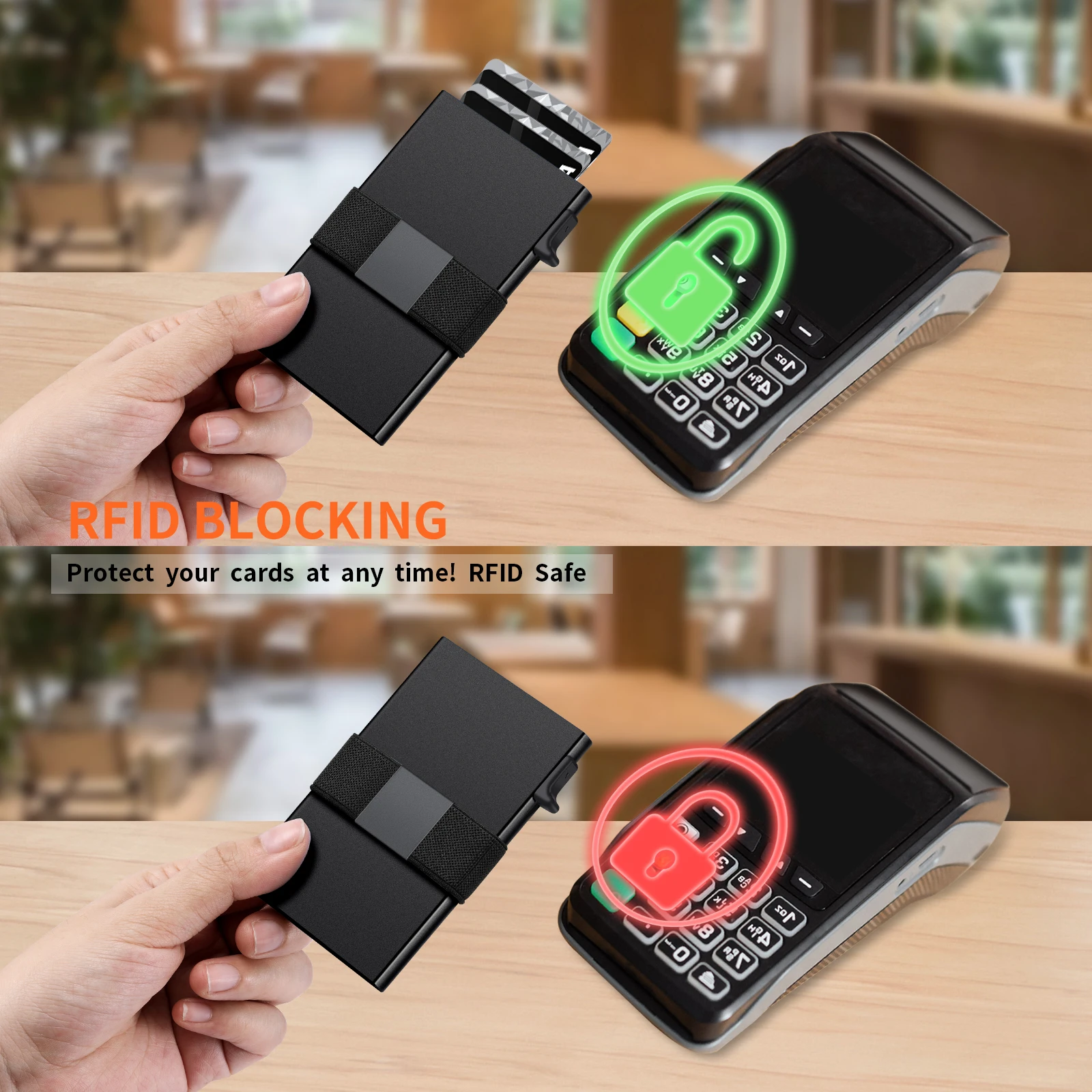 Slim Aluminum Card Holder Wallet for Men Durable Expandable Backplate RFID Blocking Minimalist Metal Pop Up Card Holder Wallet