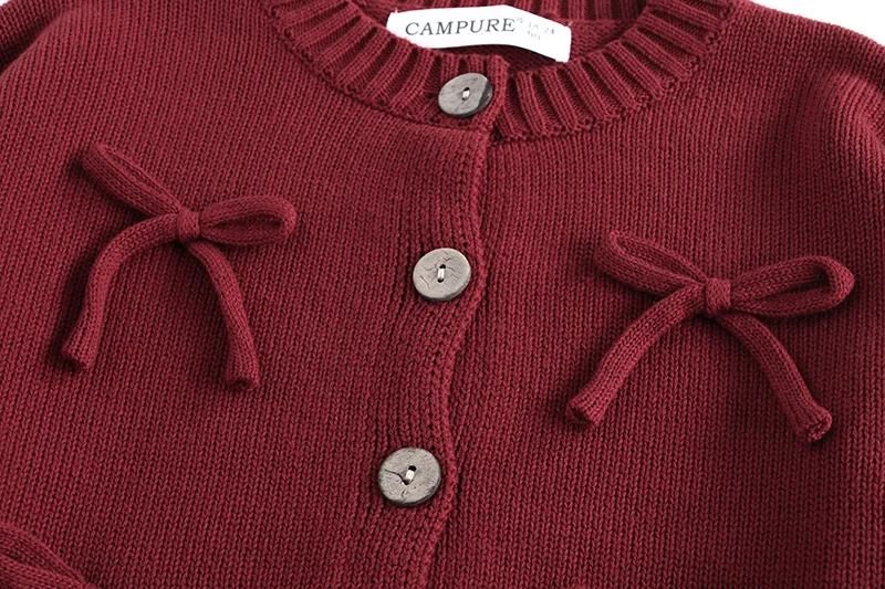 Kids Sweaters Toddler Knitted Cardigan Girls Fall Baby Girl Vintage Bow Solid School Uniform Sweater Coat