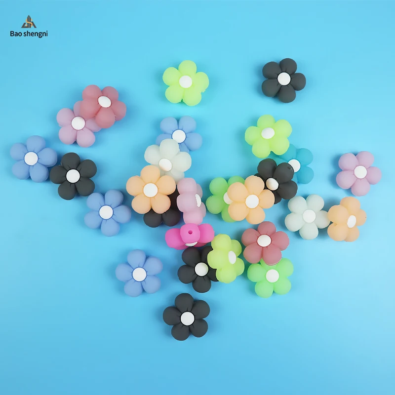 Silicone Loose Beads Colorful Bulk Flower Shape Sensory Toys Teething Food Grade Silicone Focal Beads Beaded Bracelets