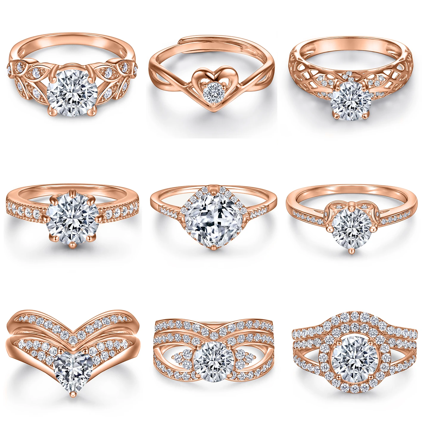 Luxury Diamond Ring Sets Rose Gold 10/14/18K Gold Non Fading Jewelry Women Gold Wedding Rings
