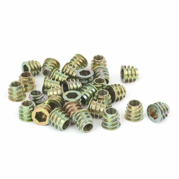 Yellow Zinc Plated Steel M6 M8 M10 Timber Flange Threaded Furniture Insert Nuts Threaded Inserts For Wood