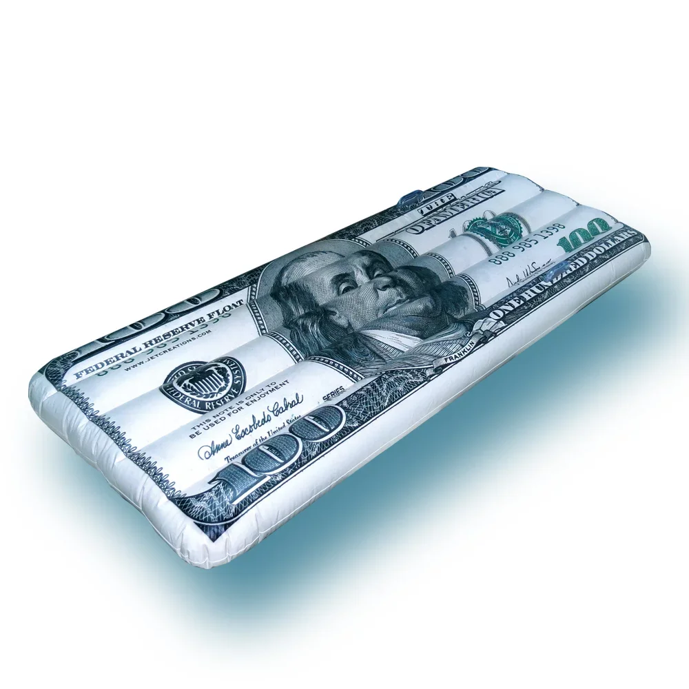 Summer Pool Swim Fun Inflatable Dollar 100 Bill Pool Float Lilo Beach Air Mattress