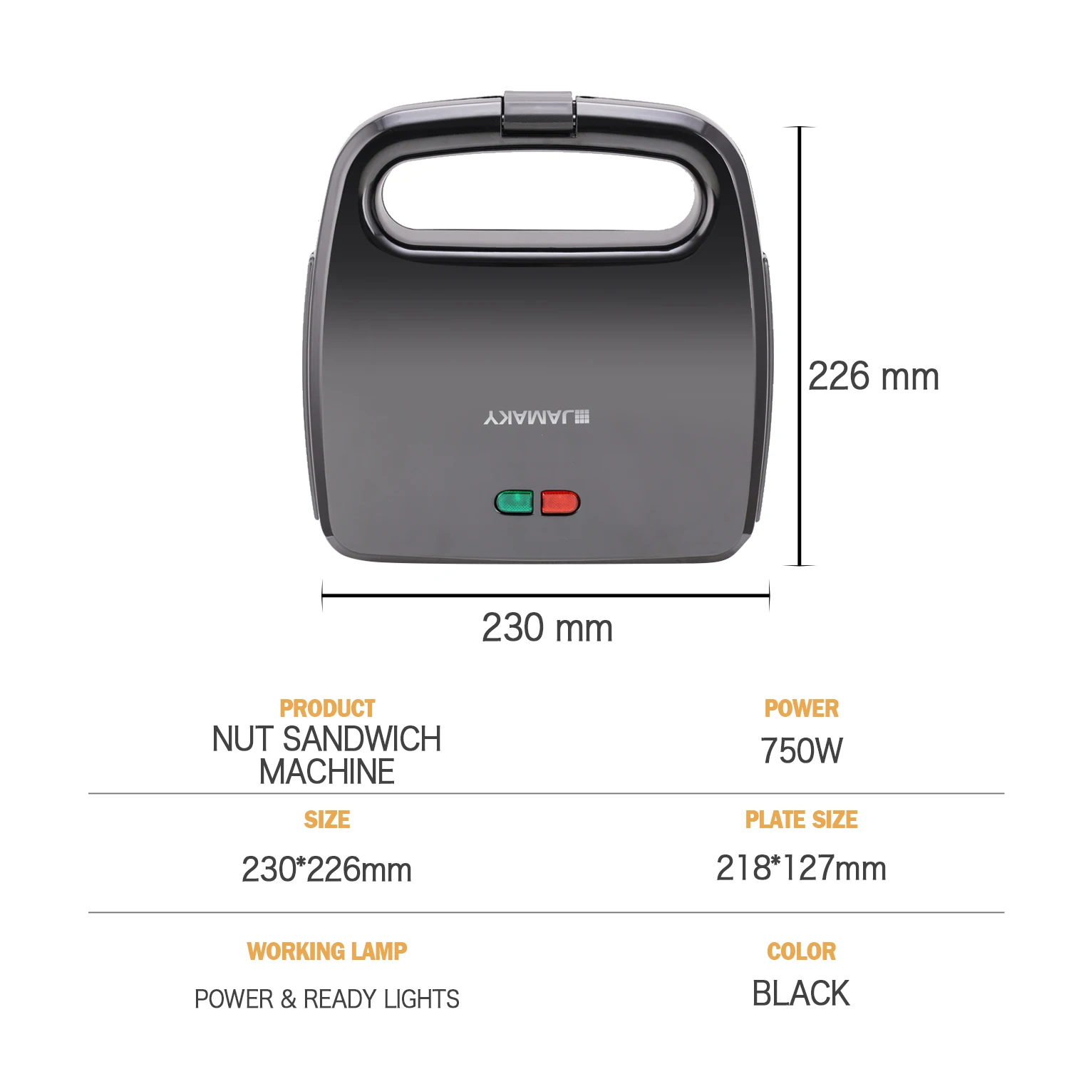 JAMAKY Kitchen Home Use Professional Breakfast Electric Machine with Indicator Light Non-Stick Plate Olive-Sandwich Ma