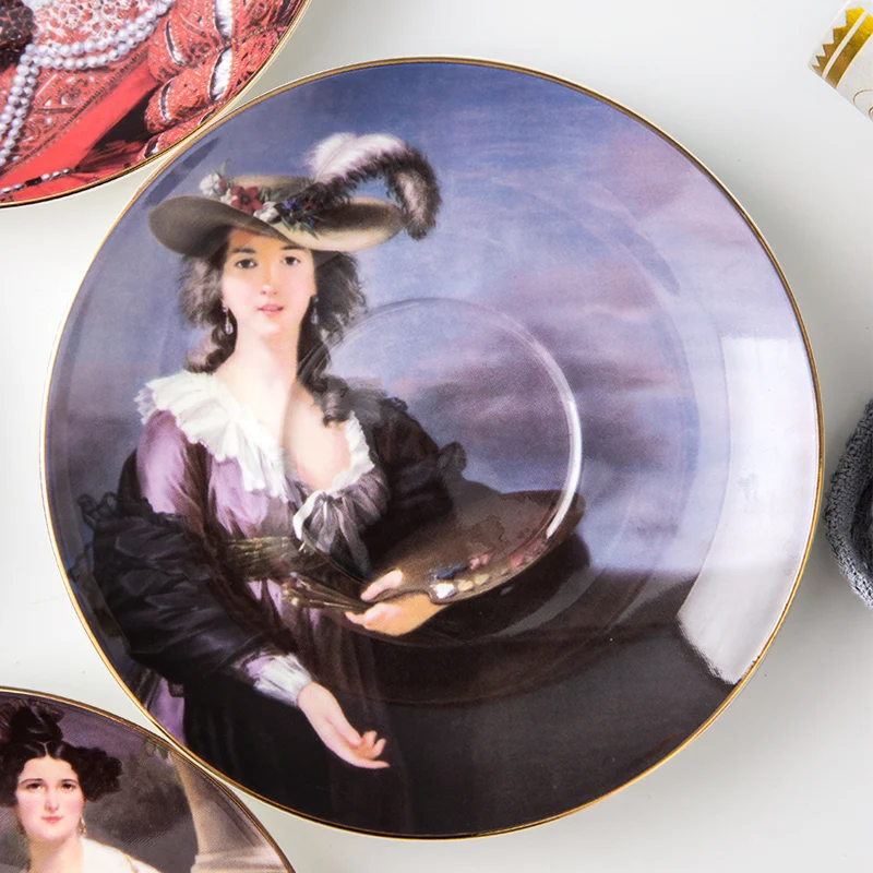 Elegant ladies oil painting design ceramic bone china cup and saucer vintage tea cups