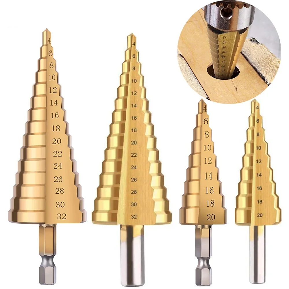Custom Hex Shank Hss Titanium Coated Step Drill Bit HSS Wood Metal Drilling Power Tools