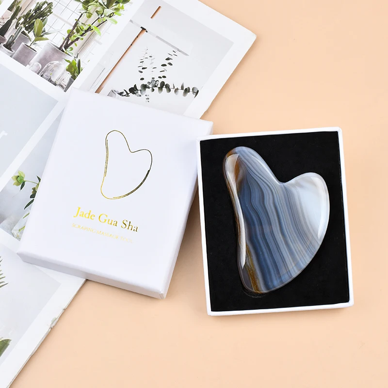 Popular Style Grey Agate Gua Sha Facial Tool Jade Guasha Anti Wrinkle Massager Wholesale Grey Agate Gua Sha Stone Face Scraper