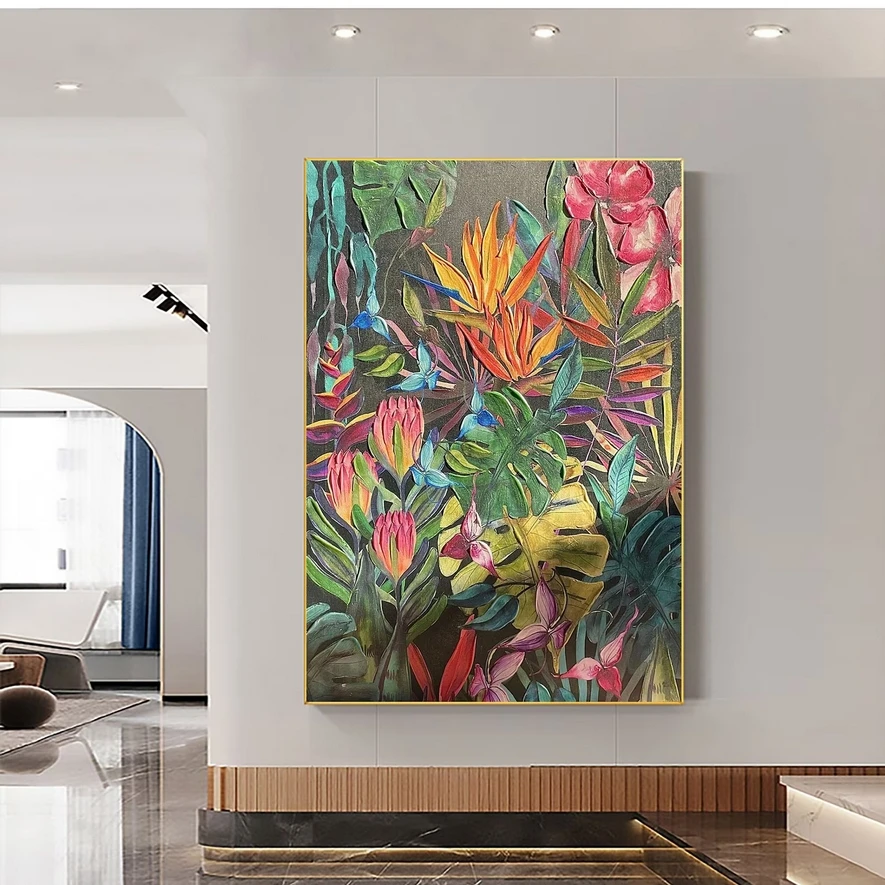 Modern Leaf Art Living Room Home Decor Abstract Custom Colorful Large Original Nature Plant oil Painting on Canvas